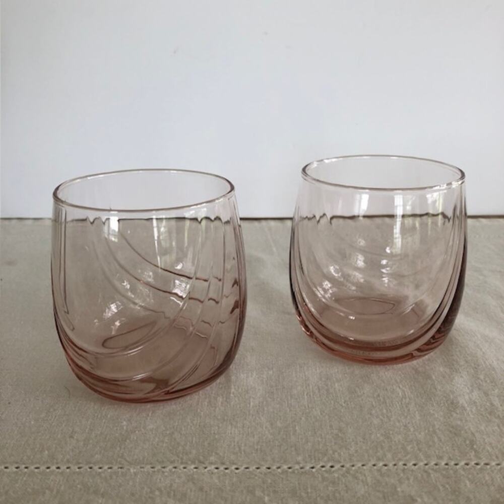 Pink Glass Art Deco Style Tumblers or Juice Glasses—Set of 2